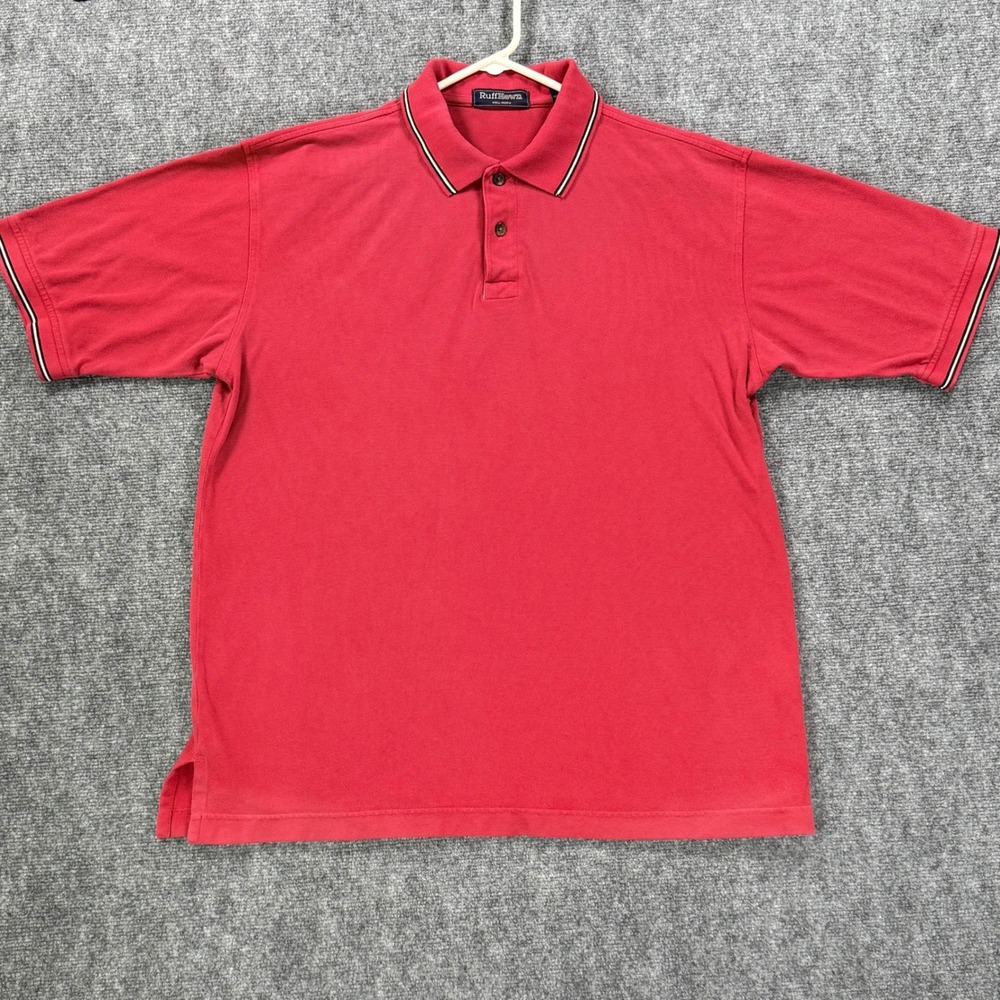 Vintage Ruff Hewn Well Worn Polo Men's XL Red Heavy Cotton Stripe Trim